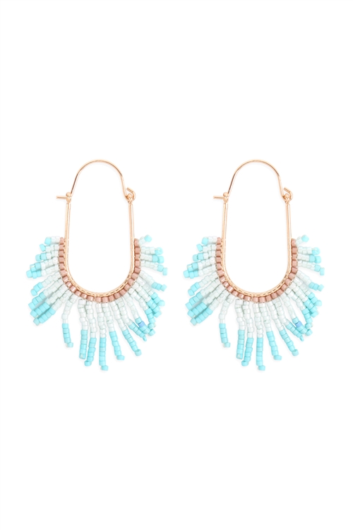 SA3-2-5-GSE2490GD-TQ - SEED BEAD FRINGE LATCH EARRINGS - TURQUOISE/6PCS