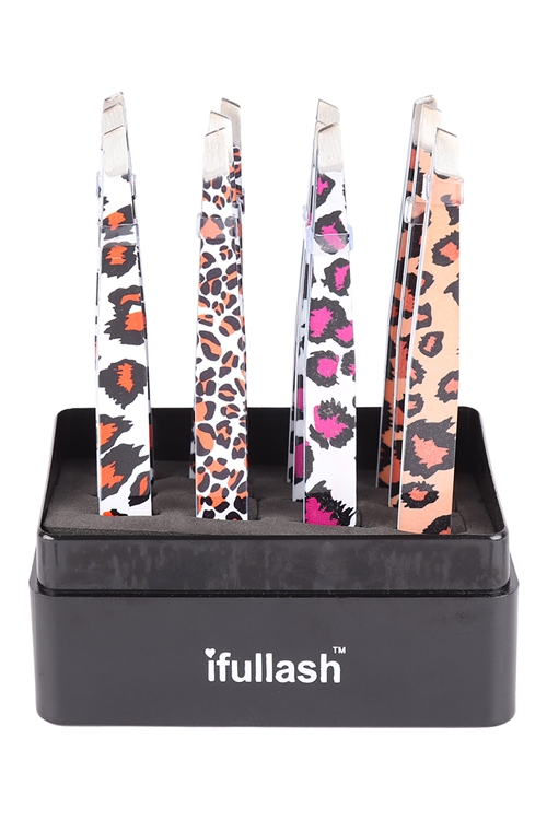 S18-8-4-GT-5125 -  LEOPARD PRINT EYEBROW TWEEZER ACCESSORIES SET/12PCS