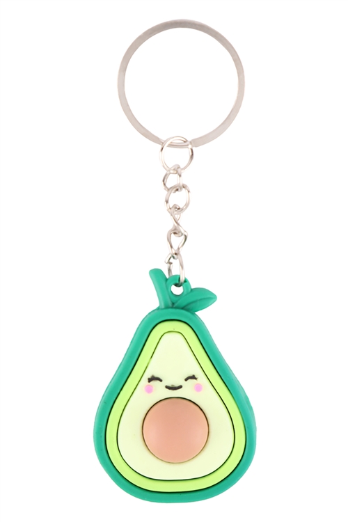 S18-9-3-GT-5905 - AVOCADO DIMPLE FIDGET SENSORY AND STRESS RELIEVER CUTE ASSORTED TOY KEYCHAIN/12PCS