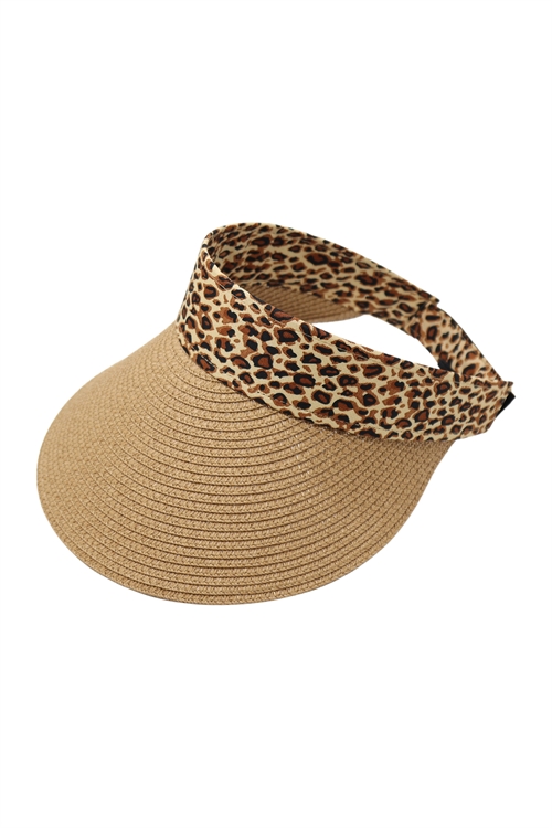 S29-7-2-H3007KHAKI - LEOPARD SUMMER SUN VISOR HAT - KHAKI/1PC