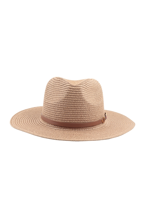 S20-6-3-H3301KHAKI - WOMEN'S SUMMER STRAW HAT WITH LEATHER STRAP-KHAKI/6PCS