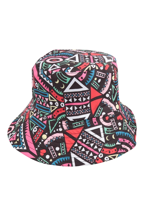 S21-12-6-H3336PINK - RETRO ABSTRACT PRINT FASHION  BUCKET HAT-PINK/1PC