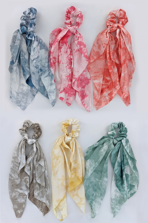 S1-5-4-H486-ASSORTED COLOR TIE DYE HAIR SCARF CRUNCHIER BY THE DZ /12PCS