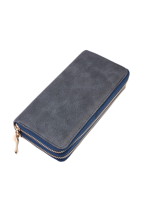 S28-9-1-H6488NV - DOUBLE ZIPPER FASHION WALLET NAVY/6PCS