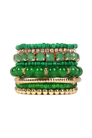 S24-1-2-HDB1286DGR DARK GREEN MULTICOLOR STRETCH BRACELET/6PCS