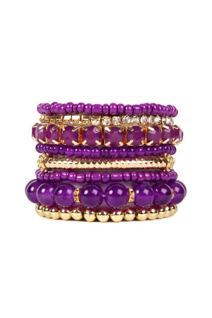 S22-4-1-HDB1286DPU DARK PURPLE MULTICOLOR STRETCH BRACELET/6PCS