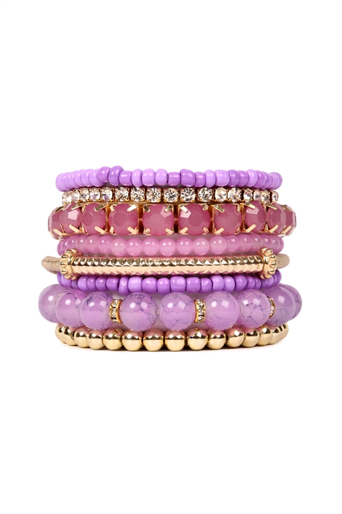 S24-4-1-HDB1286LV-LAVENDER MULTICOLOR STRETCH BRACELET/6PCS