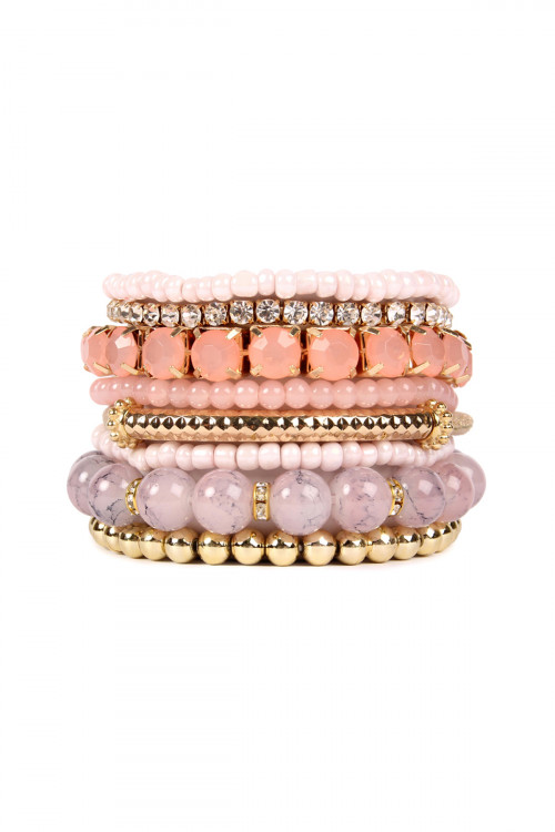 S24-4-1-HDB1286PK PINK MULTICOLOR STRETCH BRACELET/6PCS