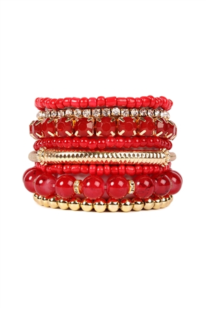 S24-1-2-HDB1286RD RED MULTICOLOR STRETCH BRACELET/6PCS