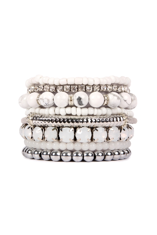 S24-1-1-HDB1286RW-RHODIUM WHITE STRETCH BRACELET /6PCS