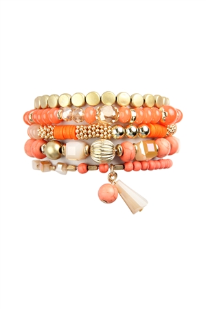 S21-1-2-HDB1512COR - CORAL MULTIBEADS STRETCH BRACELET/6PCS