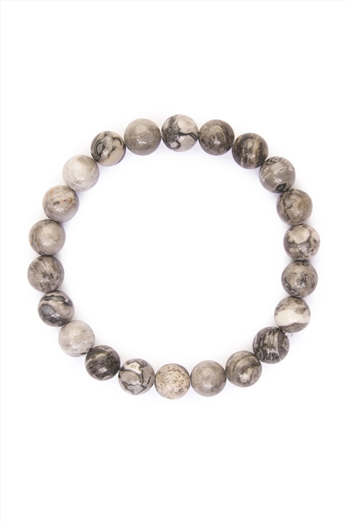 S23-3-1-HDB1732 - BLACK WHITE 8mm NATURAL BEAD STRETCH BRACELET/6PCS