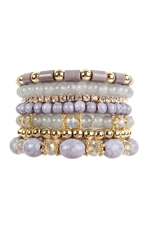 S24-2-1-HDB1802GY GRAY MULTIBEAD STACKABLE BRACELET/6PCS