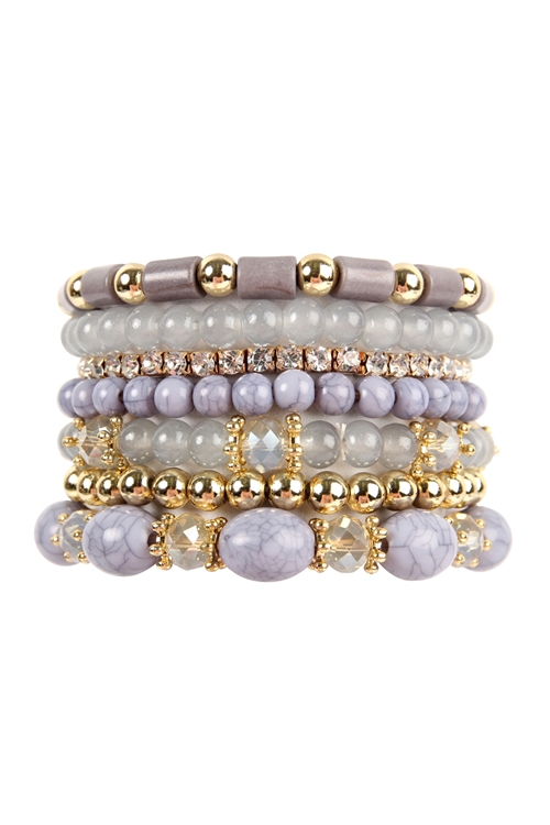 S24-2-1-HDB1802GY GRAY MULTIBEAD STACKABLE BRACELET/6PCS