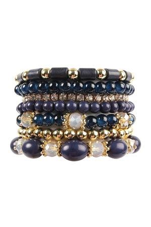 S22-6-2-HDB1802NV NAVY MULTIBEAD STACKABLE BRACELET/6PCS