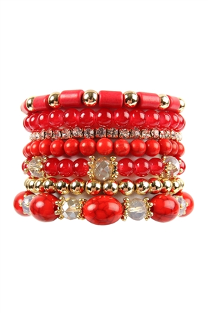 S17-7-2-HDB1802RD RED MULTIBEAD STACKABLE BRACELET/6PCS