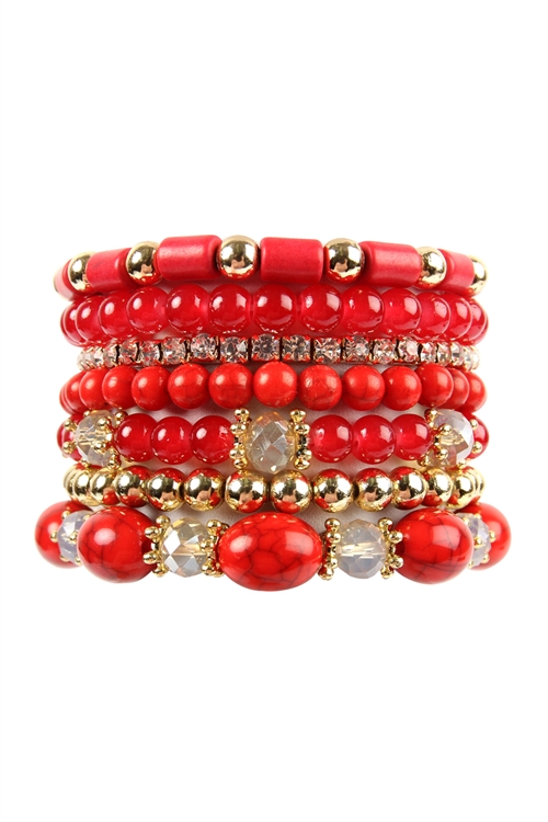 S17-7-2-HDB1802RD RED MULTIBEAD STACKABLE BRACELET/6PCS