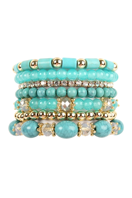 S24-2-1-HDB1802TQ TURQUOISE MULTIBEAD STACKABLE BRACELET/6PCS