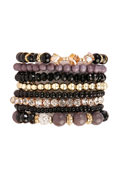 S6-6-3-HDB1938BK BLACK BOX-GLAM MULTIBEADED BRACELET SET/6SETS