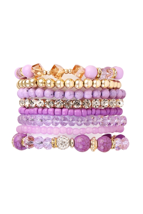 S5-4-3-HDB1938PU PURPLE BOX-GLAM MULTIBEADED BRACELET SET/6SETS