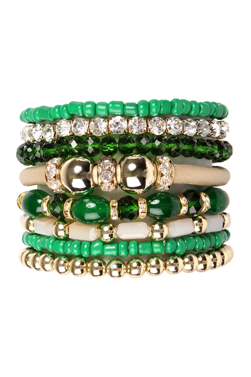 S22-5-2-HDB1940GR GREEN CLASSIC MULTIBEADED BRACELET SET/6SETS