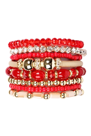 S17-10-1-HDB1940RD RED CLASSIC MULTIBEADED BRACELET SET/6SETS