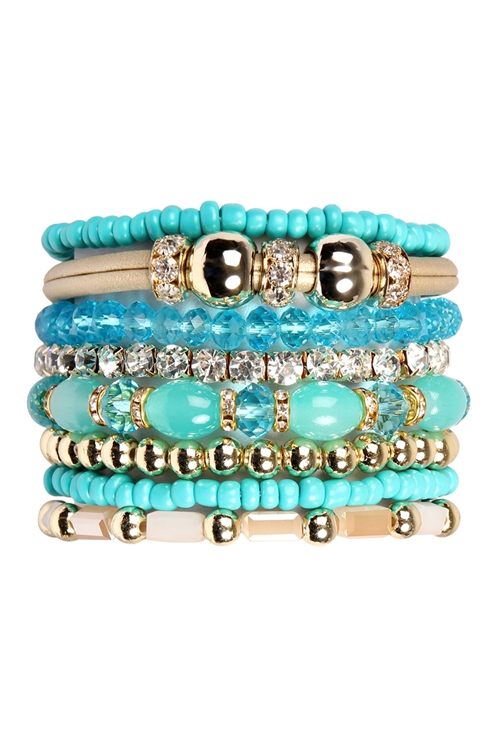 S17-8-1-HDB1940TQ - CLASSIC MULTIBEADED BRACELET SET-TURQUOISE/6PCS