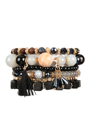 S4-5-1-HDB2056BK BLACK CHARM STACK BRACELET/6PCS