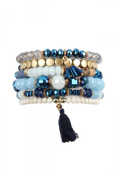 S28-2-1-HDB2058NV NAVY BEADS STACK BRACELET/6PCS