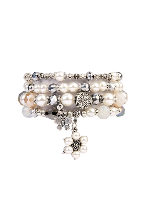 S19-10-2-HDB2076NA NATURAL BUTTERFLY, PEARL CLASSY STACKABLE BRACELET/6PCS