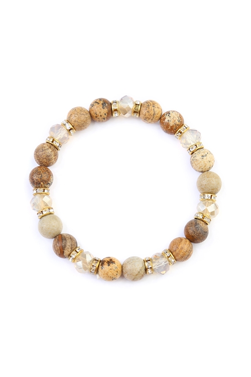 S7-5-4-HDB2152LCT BROWN RONDELLE, GLASS, STONE BEADS STRETCH BRACELET/6PCS