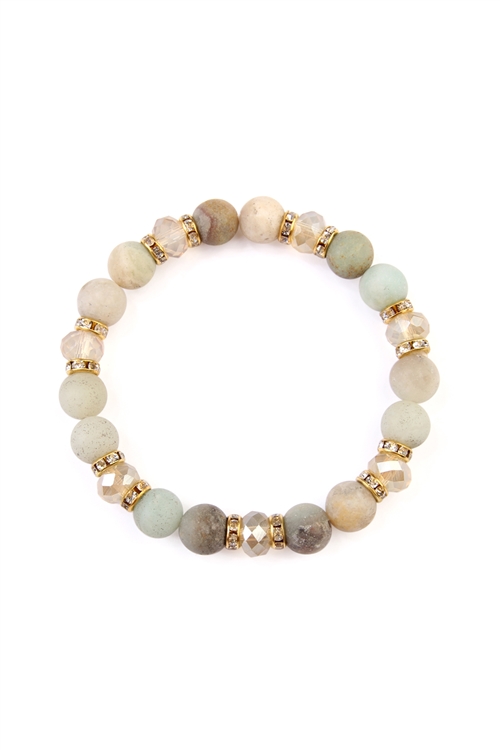 S6-4-2-HDB2152POM RONDELLE, GLASS, STONE BEADS STRETCH BRACELET/6PCS