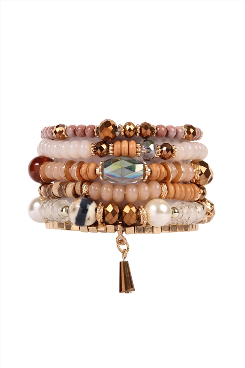 S23-12-3-HDB2200LBR LIGHT BROWN MULTI STONE BEADS STACKABLE BRACELET/6PCS