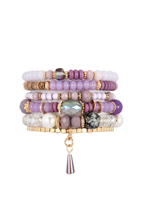 S20-12-3-HDB2200LPU-LIGHT PURPLE MULTI STONE BEADS STACKABLE BRACELETS/6PCS