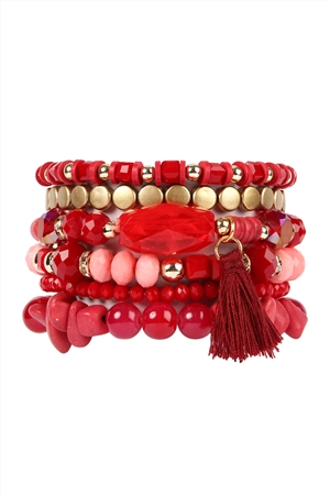 S21-1-1-HDB2201BU BURGUNDY BOHO CHARM TASSEL BRACELET/6PCS