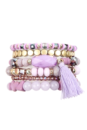 S21-1-1-HDB2201PU PURPLE BOHO CHARM TASSEL BRACELET/6PCS