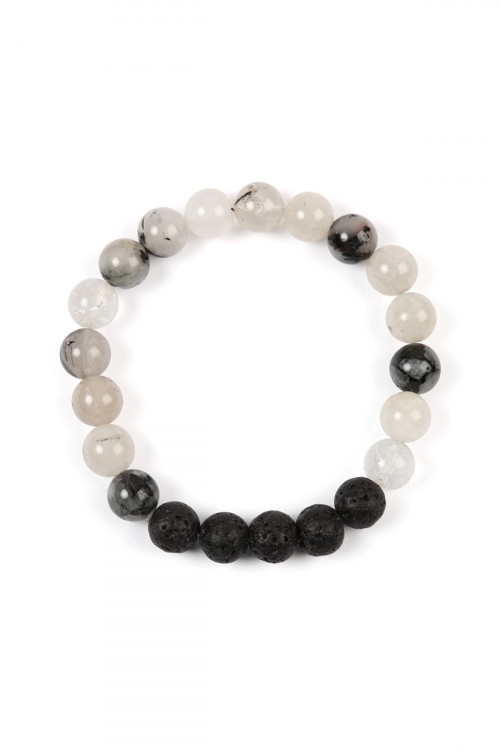 S6-4-2-HDB2208BW BLACK WHITE 8MM NATURAL STONE STRETCH BRACELET/6PCS