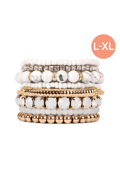 S20-1-1-HDB2210GW - MULTIPLE LINE CLASSY STACK BRACELET - WHITE HOWLITE GOLD/6PCS