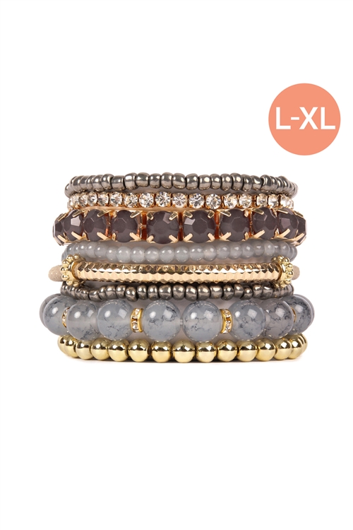 S25-5-2-HDB2210GY-MULTIPLE LINE CLASSY STACK BRACELET - GRAY/6PCS