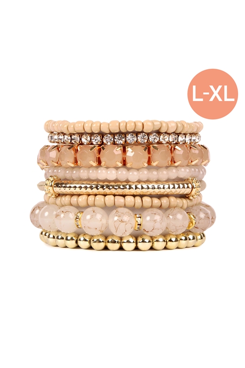 S25-5-2-HDB2210LBR-MULTIPLE LINE CLASSY STACK BRACELET - LIGHT BROWN/6PCS