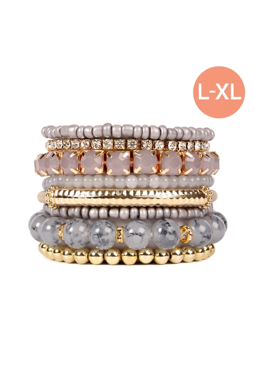 A3-3-2-HDB2210LGY-MULTIPLE LINE CLASSY STACK BRACELET - LIGHT GRAY/6PCS