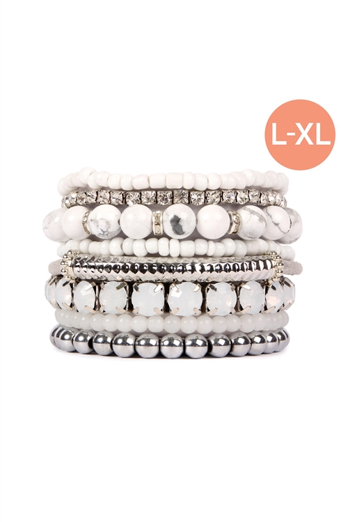 S20-1-2-HDB2210RW - MULTIPLE LINE CLASSY STACK BRACELET-SILVER WHITE/6PCS