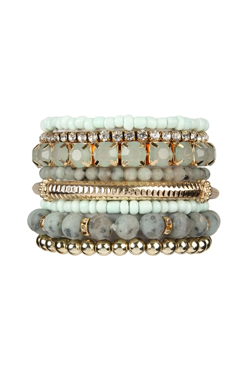 S18-8-2-HDB2244CH- REGULAR SIZE STACK-ABLE BEADS BRACELET SET - CHARCOAL/6PCS