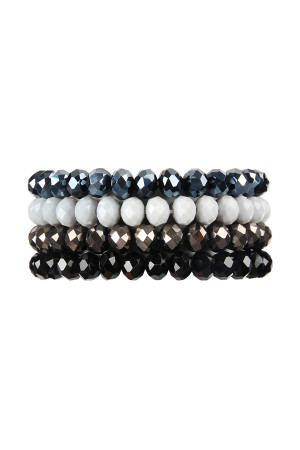 S19-12-1-HDB2259BK BLACK FOUR LINE CRYSTAL BEADS STRETCH BRACELET/6PCS