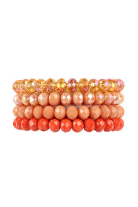 S22-1-1-HDB2259CO CORAL FOUR LINE CRYSTAL BEADS STRETCH BRACELET/6PCS