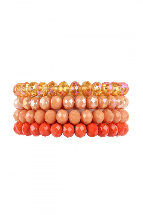 S22-1-4-HDB2259CO CORAL FOUR LINE CRYSTAL BEADS STRETCH BRACELET/6PCS