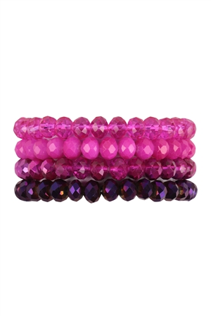 S19-9-2-HDB2259FS - FUCHSIA FOUR LINE CRYSTAL BEADS STRETCH BRACELET/6PCS