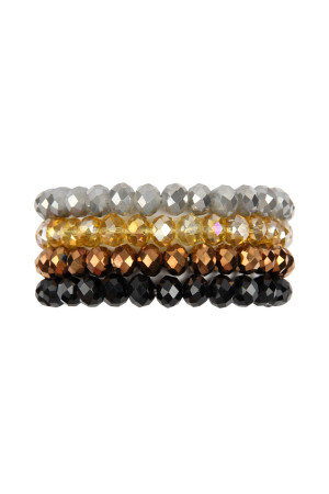 S28-2-1-HDB2259GBK GOLD BLACK FOUR LINE CRYSTAL BEADS STRETCH BRACELET/6PCS