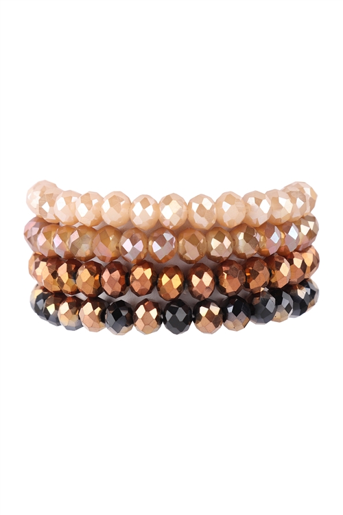 S19-9-1-HDB2259GD - GOLD FOUR LINE CRYSTAL BEADS STRETCH BRACELET/6PCS