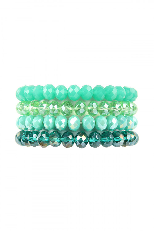 S19-12-1-HDB2259GR GREEN FOUR LINE CRYSTAL BEADS STRETCH BRACELET/6PCS